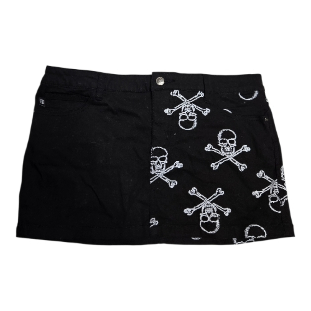 Y2K Royal Bones goth punk denim skull print mini skirt‎ XL